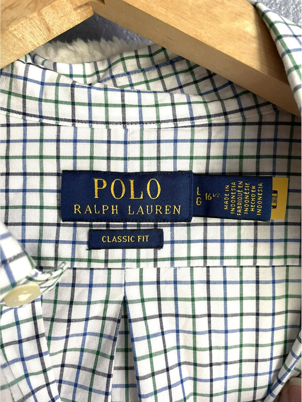 Polo Ralph Lauren Shirt Mens Large Blue White Check Classic Fit Pony Button Down